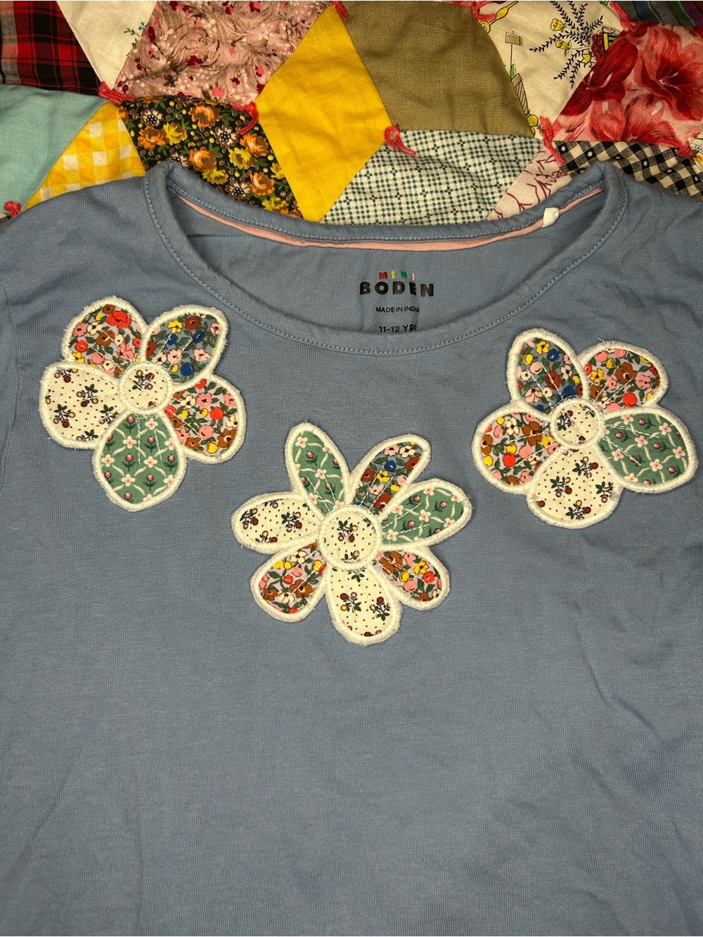 Mini Boden Blue Floral Appliqué Long Sleeve Top - Picture 2 of 5